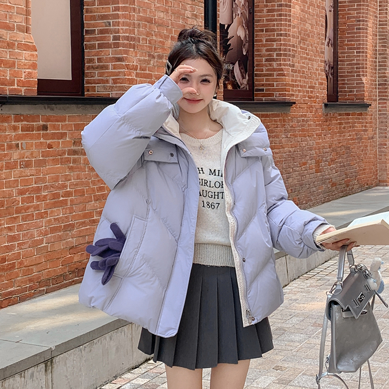 韩国外贸实拍白灵儿羽绒棉服女冬季2024新款小个子短款拼色棉衣